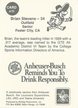 1990 Anheuser Busch Challenge #11 Brian Stevens Back
