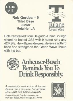 1990 Anheuser Busch Challenge #13 Rob Gerdes Back