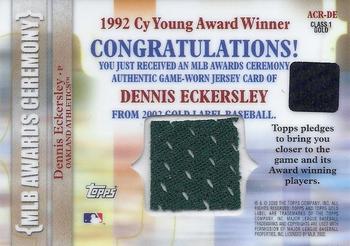 2002 Topps Gold Label - MLB Awards Ceremony Relics Class 1 Gold #ACR-DE Dennis Eckersley Back
