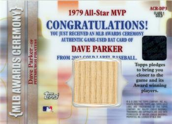 2002 Topps Gold Label - MLB Awards Ceremony Relics Class 1 Gold #ACR-DP3 Dave Parker Back