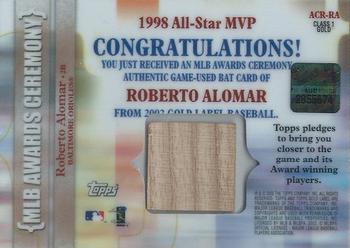2002 Topps Gold Label - MLB Awards Ceremony Relics Class 1 Gold #ACR-RA Roberto Alomar Back