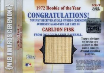 2002 Topps Gold Label - MLB Awards Ceremony Relics Class 2 Platinum #ACR-CF Carlton Fisk Back