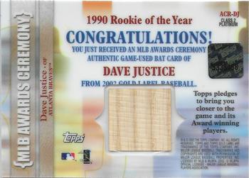 2002 Topps Gold Label - MLB Awards Ceremony Relics Class 2 Platinum #ACR-DJ David Justice Back