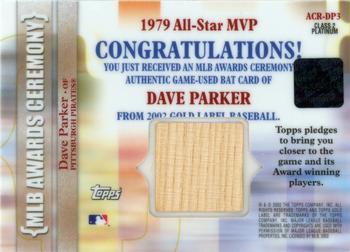 2002 Topps Gold Label - MLB Awards Ceremony Relics Class 2 Platinum #ACR-DP3 Dave Parker Back