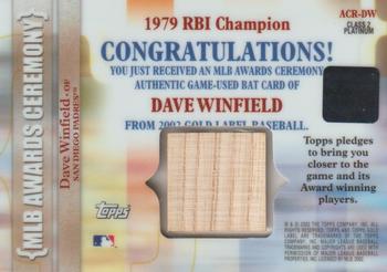 2002 Topps Gold Label - MLB Awards Ceremony Relics Class 2 Platinum #ACR-DW Dave Winfield Back