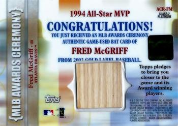 2002 Topps Gold Label - MLB Awards Ceremony Relics Class 2 Platinum #ACR-FM Fred McGriff Back