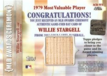 2002 Topps Gold Label - MLB Awards Ceremony Relics Class 2 Platinum #ACR-WS Willie Stargell Back