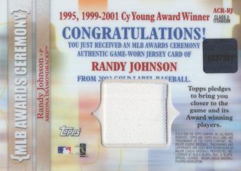 2002 Topps Gold Label - MLB Awards Ceremony Relics Class 3 Titanium #ACR-RJ Randy Johnson Back