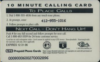 1995 Classic MLB $10 Phone Cards #NNO Cal Ripken Jr. Back