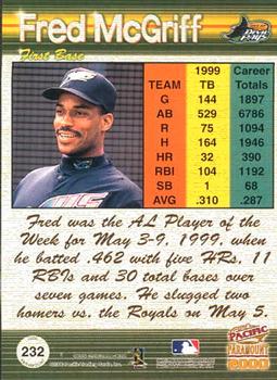 2000 Pacific Paramount #232 Fred McGriff Back