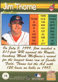 2000 Pacific Paramount #74 Jim Thome Back