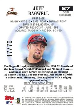 2002 Topps Pristine - Gold Refractors #87 Jeff Bagwell  Back