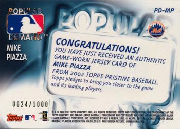 2002 Topps Pristine - Popular Demand #PD-MP Mike Piazza Back