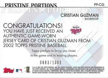 2002 Topps Pristine - Portions #PP-CG Cristian Guzman Back
