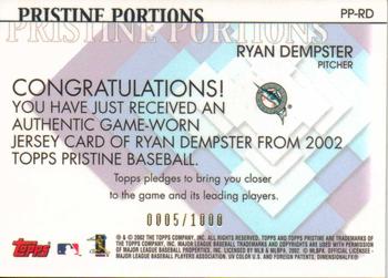2002 Topps Pristine - Portions #PP-RD Ryan Dempster Back