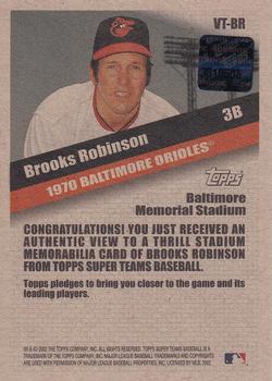 2002 Topps Super Teams - A View To A Thrill Relics #VT-BR Brooks Robinson Back