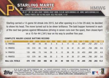 2016 Topps Holiday #HMW6 Starling Marte Back