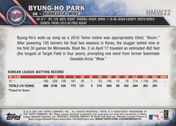2016 Topps Holiday #HMW22 Byung-Ho Park Back
