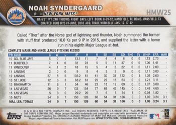 2016 Topps Holiday #HMW25 Noah Syndergaard Back