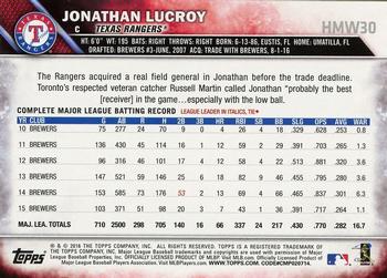 2016 Topps Holiday #HMW30 Jonathan Lucroy Back