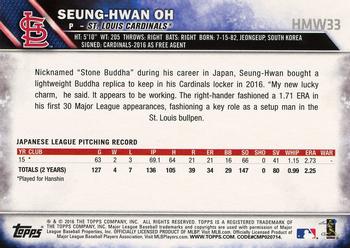 2016 Topps Holiday #HMW33 Seung-Hwan Oh Back