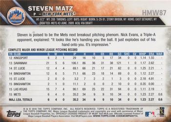 2016 Topps Holiday #HMW87 Steven Matz Back