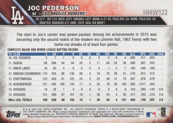 2016 Topps Holiday #HMW122 Joc Pederson Back