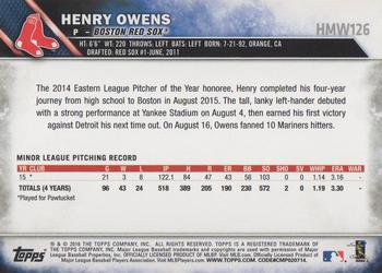 2016 Topps Holiday #HMW126 Henry Owens Back