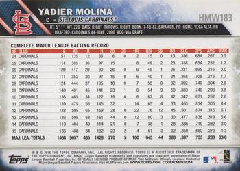 2016 Topps Holiday #HMW183 Yadier Molina Back