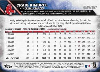 2016 Topps Holiday - Metallic Snowflake #HMW167 Craig Kimbrel Back