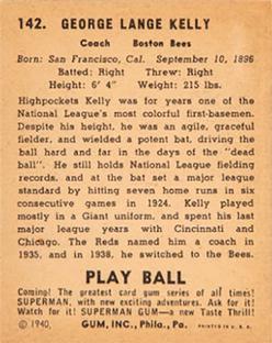 1940 Play Ball #142 George Kelly Back