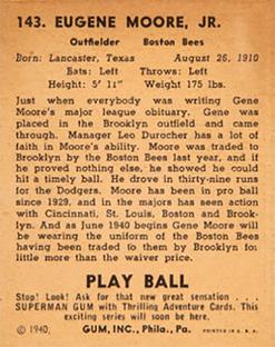 1940 Play Ball #143 Gene Moore Back