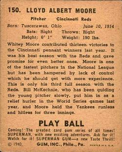 1940 Play Ball #150 Whitey Moore Back