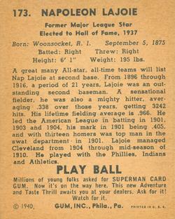 1940 Play Ball #173 Nap Lajoie Back