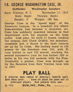 1940 Play Ball #15 George Case Back