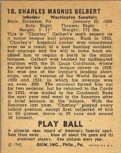 1940 Play Ball #18 Charley Gelbert Back