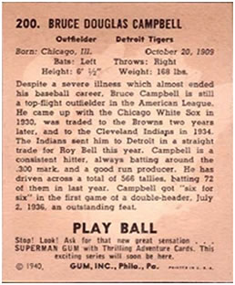 1940 Play Ball #200 Soupy Campbell Back