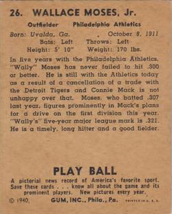 1940 Play Ball #26 Wally Moses Back