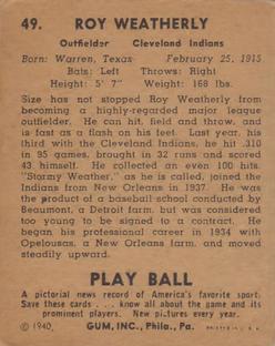 1940 Play Ball #49 Roy Weatherly Back