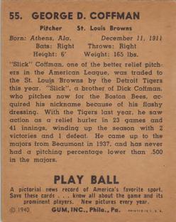 1940 Play Ball #55 Slick Coffman Back