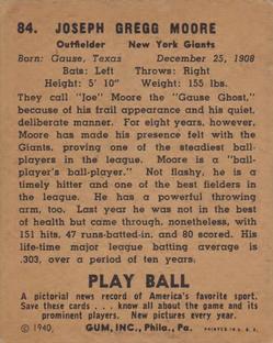 1940 Play Ball #84 Jo-Jo Moore Back