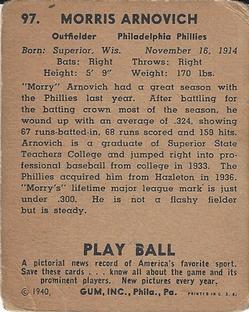 1940 Play Ball #97 Morrie Arnovich Back