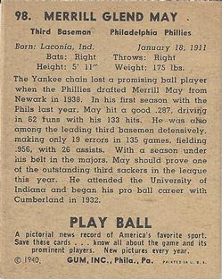 1940 Play Ball #98 Pinky May Back