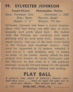 1940 Play Ball #99 Syl Johnson Back