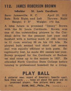1940 Play Ball #112 Jimmy Brown Back