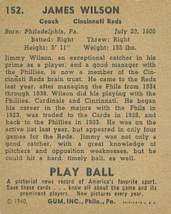 1940 Play Ball #152 Jimmie Wilson Back