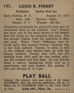 1940 Play Ball #197 Lou Finney Back