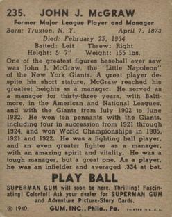 1940 Play Ball #235 John J. McGraw Back