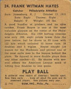 1940 Play Ball #24 Frank Hayes Back