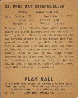 1940 Play Ball #33 Fritz Ostermueller Back